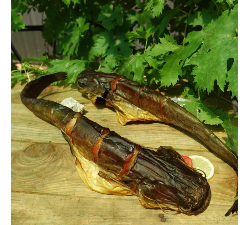 Сом холодного копчения, речной, целая тушка с головой, 0,650кг - 2кг/шт навеска, цена за 1кг